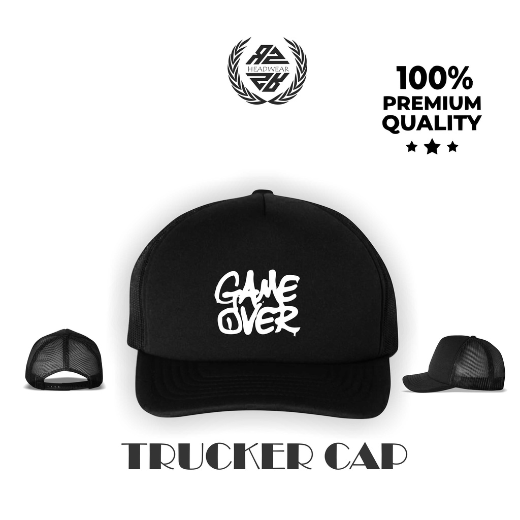 Topi Pria Jaring Trucker Hitam Original Custom Topi Trucker Motif Sablon Game Over