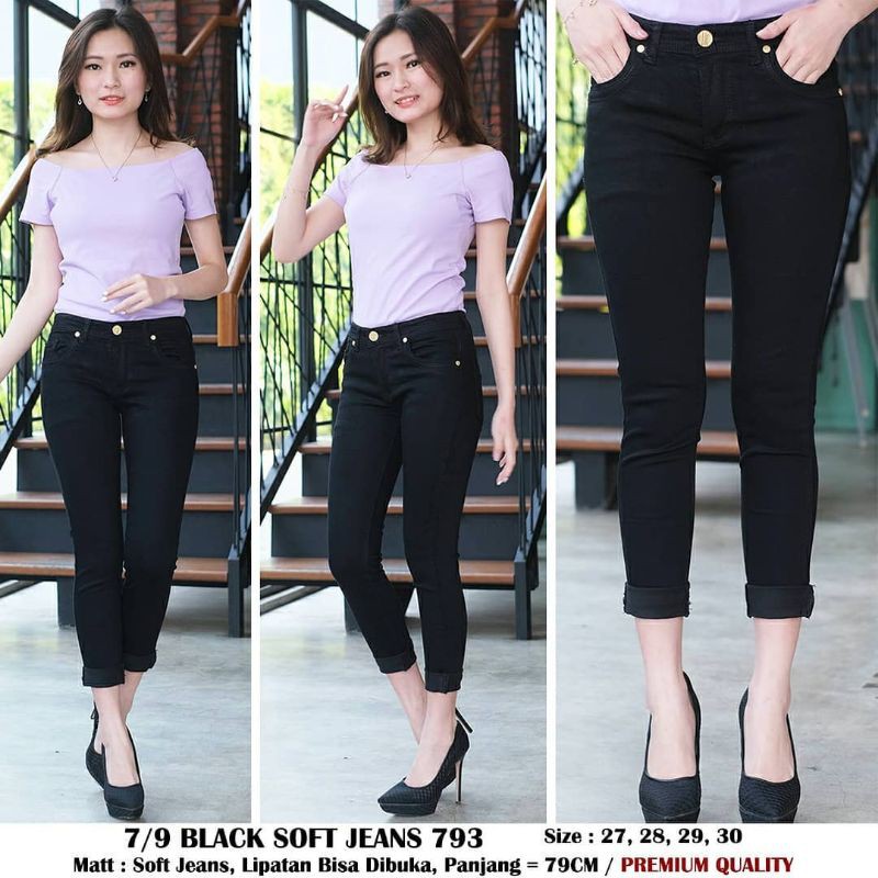 OOTD SZ 27-34 Celana Jeans Hitam Polos Stik Balik Bisa Dibuka