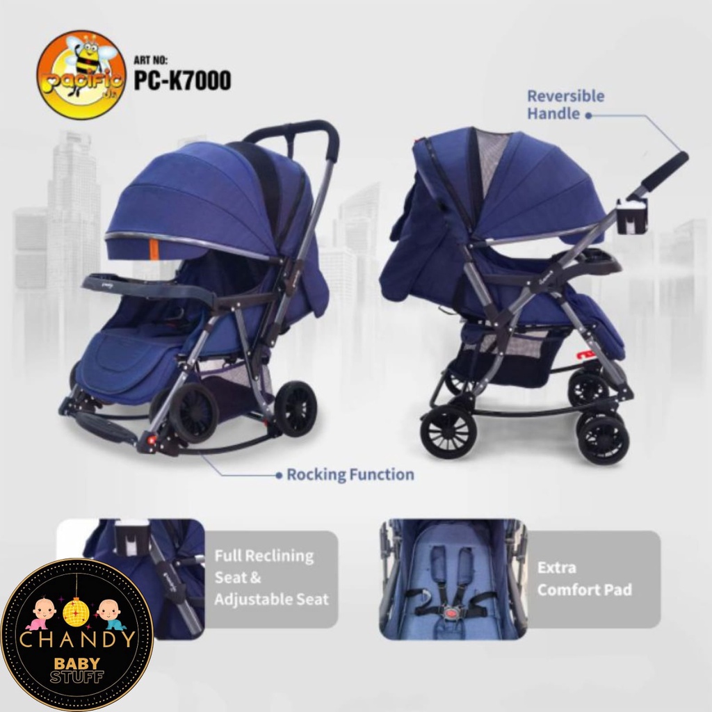 KERETA BAYI STROLLER BABY PACIFIC K7000 REVERSIBLE HANDLE BISA HADAP DUA ARAH DAN AYUN