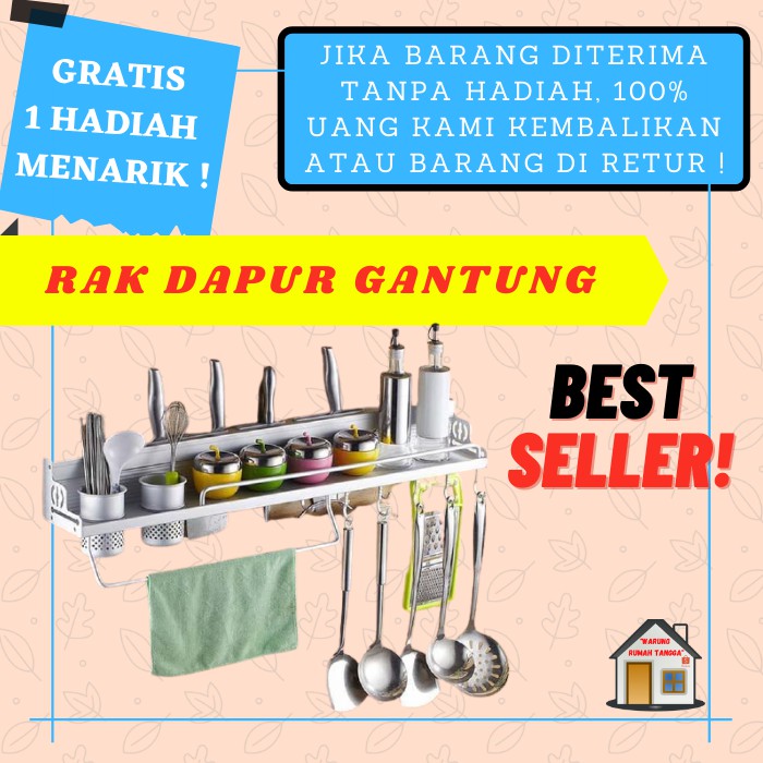 RAK DAPUR GANTUNG SENDOK ALUMUNIUM 60 CM TEMPAT SENDOK BUMBU PISAU SPATULA SERBAGUNA GANTUNG