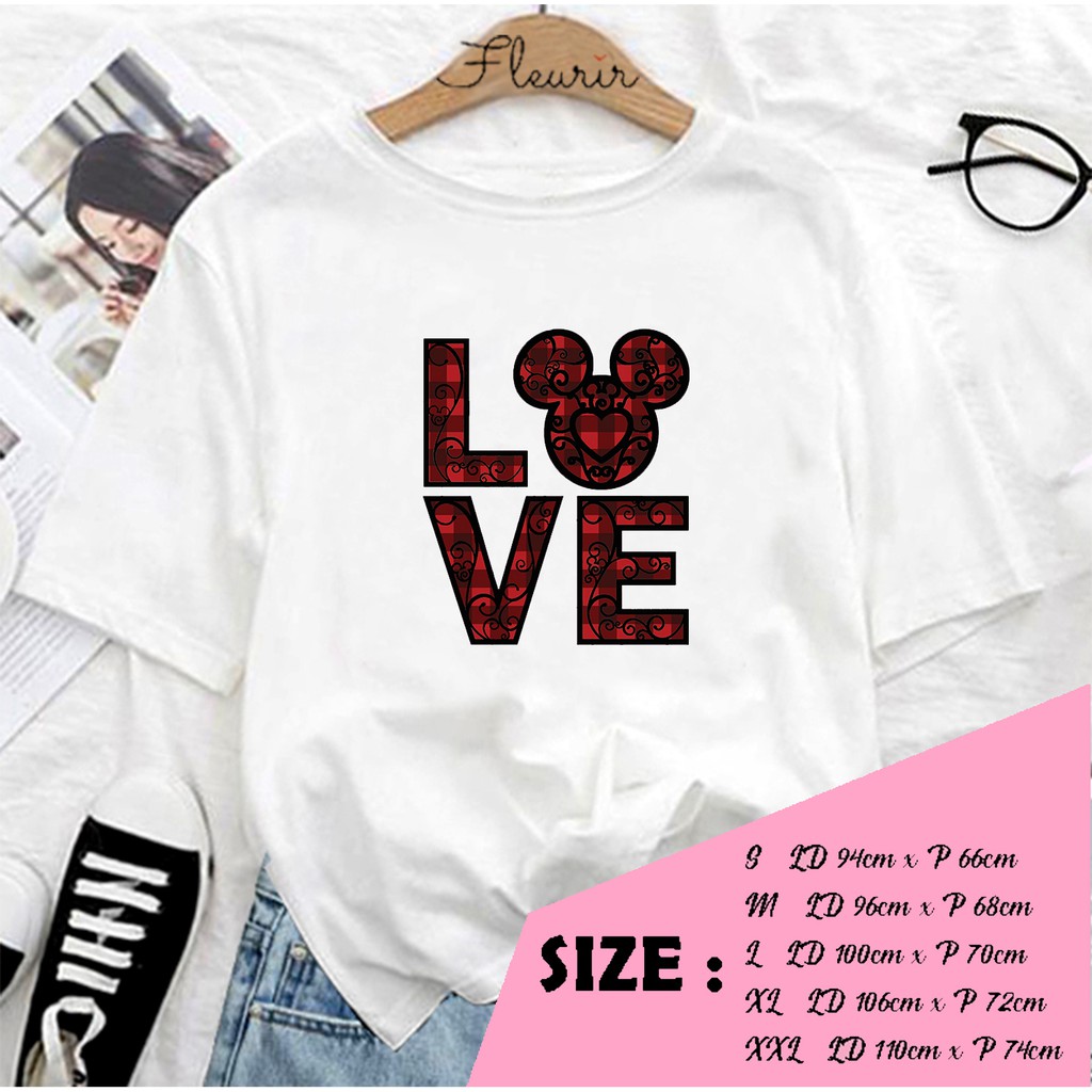 FLEURIR - KAOS MIKI LOVE WANITA DEWASA LENGAN PENDEK TEE UNISEX