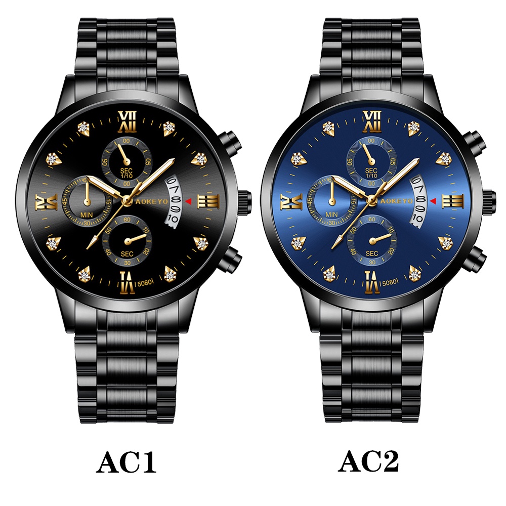 【TERMURAH】AOKEYO 5080 Jam Tangan Pria Anti Air Original Luxury Stainless Steel （Free BOX+Kartu Garansi）-6