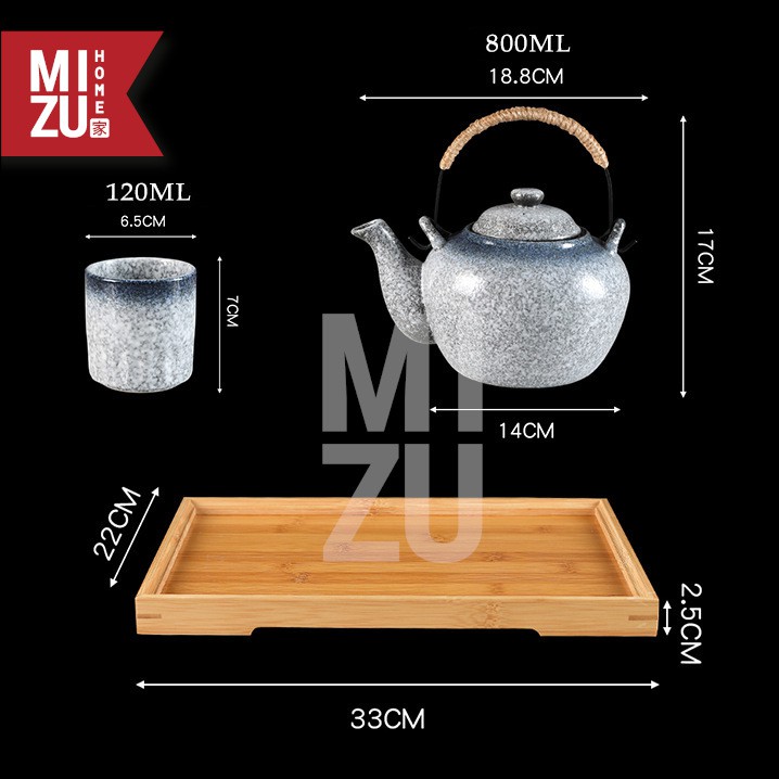 MIZU YOZAKURA Ceramic Tea SET Pot 4 Cups Strainer Tray Gift Box Teko 4 Cangkir Keramik Nampan Bambu-4