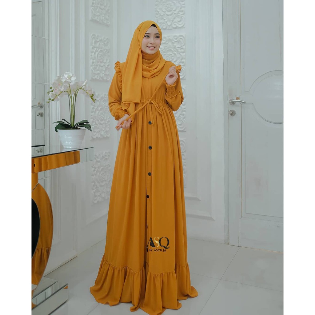 Zalfa Dress - Gamis Muslim Wanita Remaja atau Dewasa Kombinasi Kancing Bahan adem melar dan jatuh