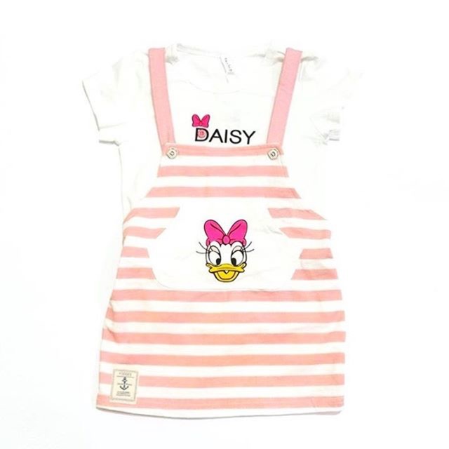 Dress anak baju monyet daisy donald pink garis garis anak perempuan