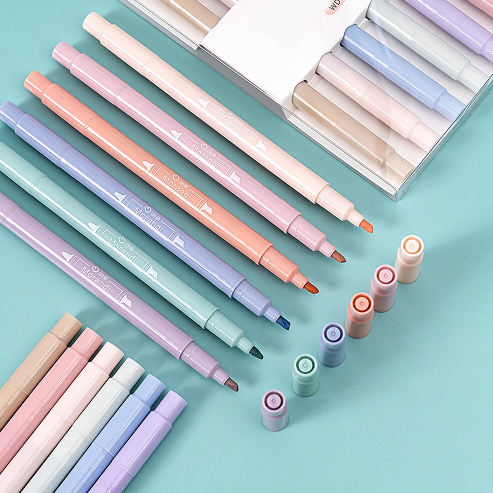 【COD Tangding】6pcs/set Double-head Color Highlighter Fiber Soft Head Pen Salt Sweet Ins Eye Protection DIY Hand Account Mark