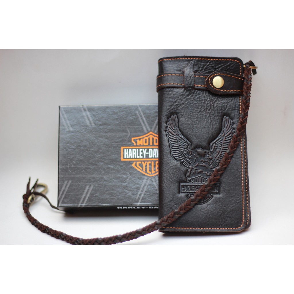 Dompet kulit pria dompet panjang Harley-Davidson kulit asli import- dompet biker hd original leather