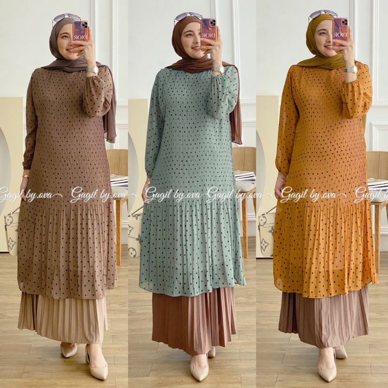 FASHION MUSLIM PAKAIAN WANITA SETELAN MAHESYA 2 SET ROK PLISKET ORI BY GAGIL