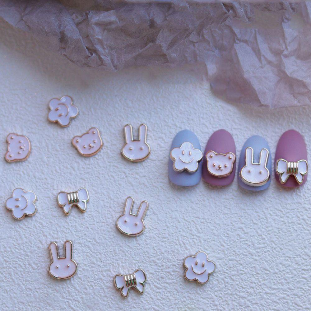 Augustina Nail Art Alloy Perhiasan Gaya Korea Kelinci Beruang Smiley Bunga DIY Alat Nail Art