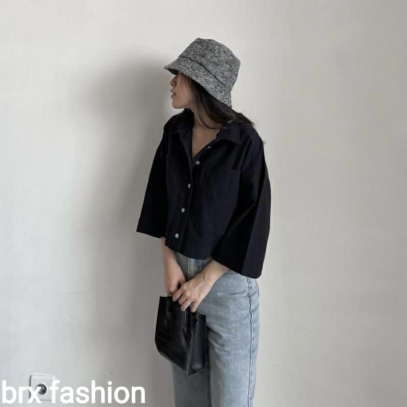 pakean wanita//kemeja crop linen peremium//outer crop