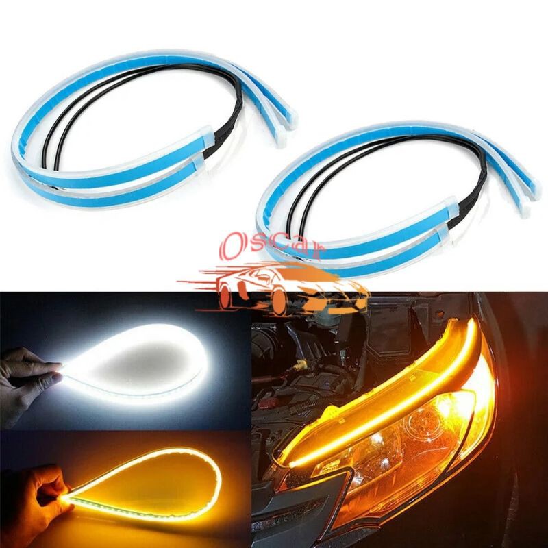 Lampu Alis LED slim (1pcs) DRL Mobil fleksibel waterproof 60cm 2 warna running 60cm headlamp