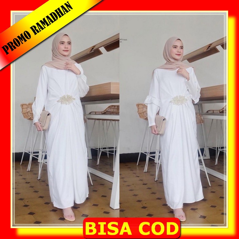 Grosir Distro Bandung Ori4W Gamis Kaftan Terlaris Wanita Kaptan Lio Maxi Dress Blue Denim Soft Milo 