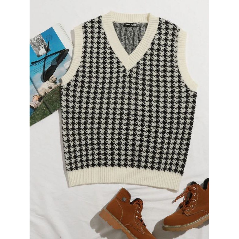 rompi Houndstooth Vest / JENNIE Rajut VEST WANITA KOREA
