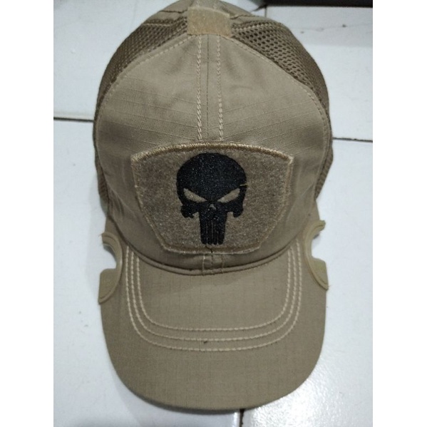 Topi Coak Tactical Topi Bacok Bordir Punisher Warna Cream