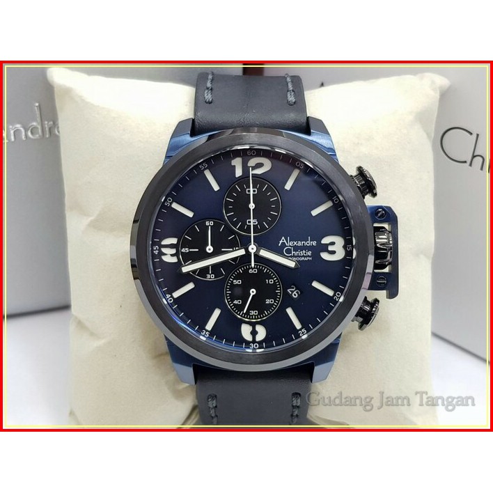 JAM TANGAN PRIA ALEXANDRE CHRISTIE AC 6280 BLACK BLUE LEATHER BLACK ORIGINAL