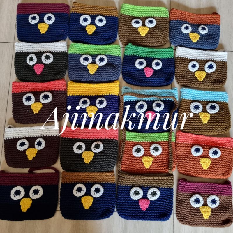 Tas selempang rajut hp/Tas selempang wanita/ Tas rajut hp anak/ Tas  karakter owl/ Tas  karakter /Ta