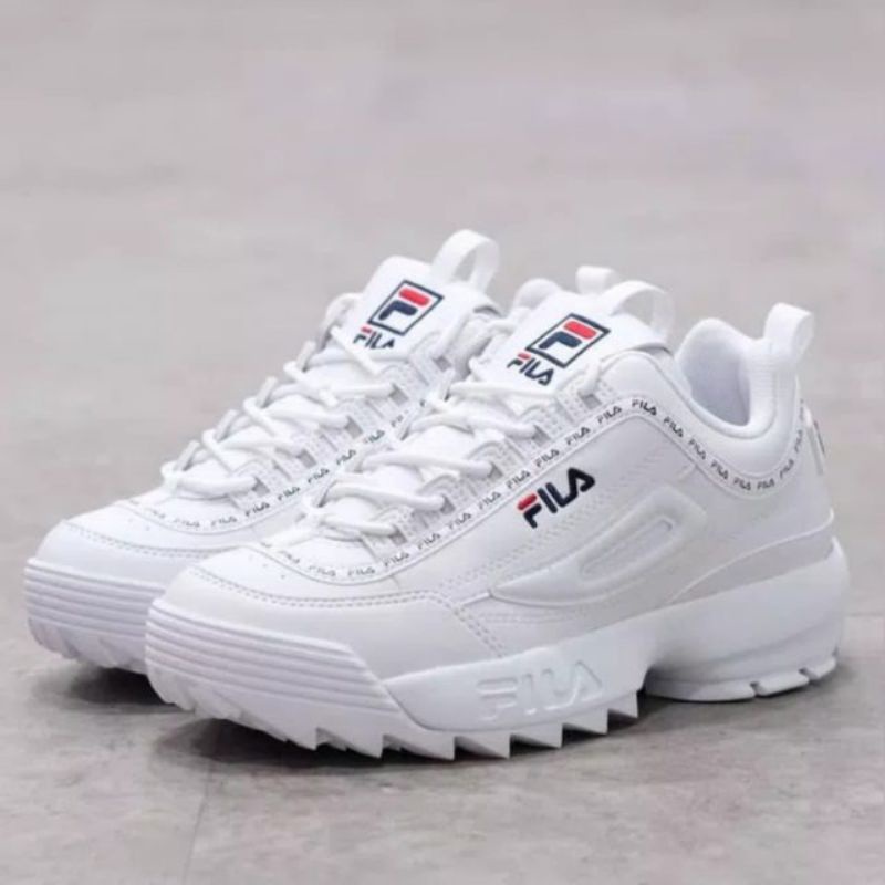 SEPATU FILA LADY WHITE DISRUPTOR PREMIUM ORIGINAL WANITA CEWEK SNEAKERS CASUAL PEREMPUAN GAYA