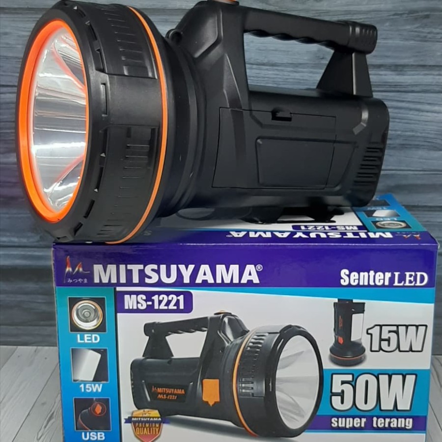 Senter 50Watt Jumbo Super Terang Cahaya Putih / Senter LED Lampu Samping 15Watt Mitsuyama MS-1221