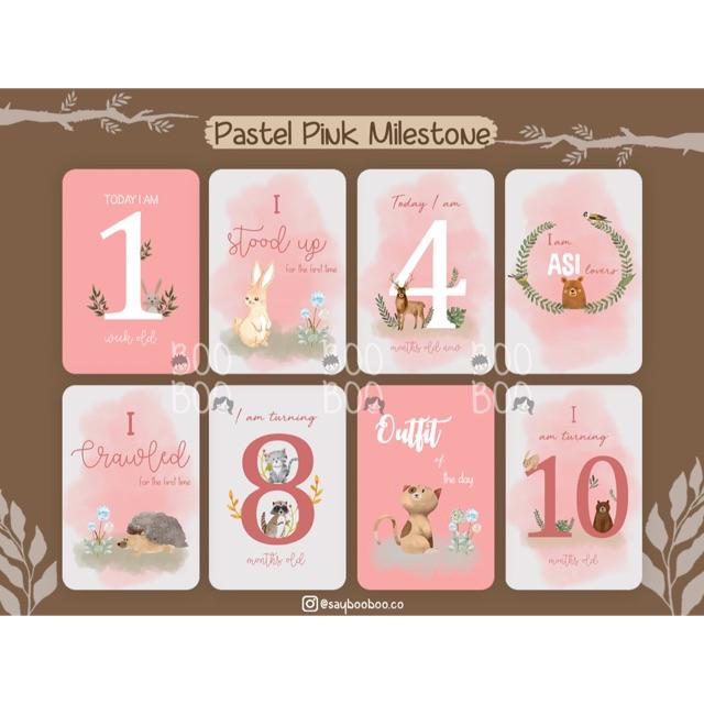 BooBoo Baby Milestone Card - Kartu Selfie Bayi FREE CUSTOM NAMA-Pastel Pink