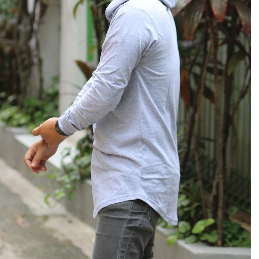 ✷ Kaos Polos Hoodie pria Longline lengan panjang kurta ♬