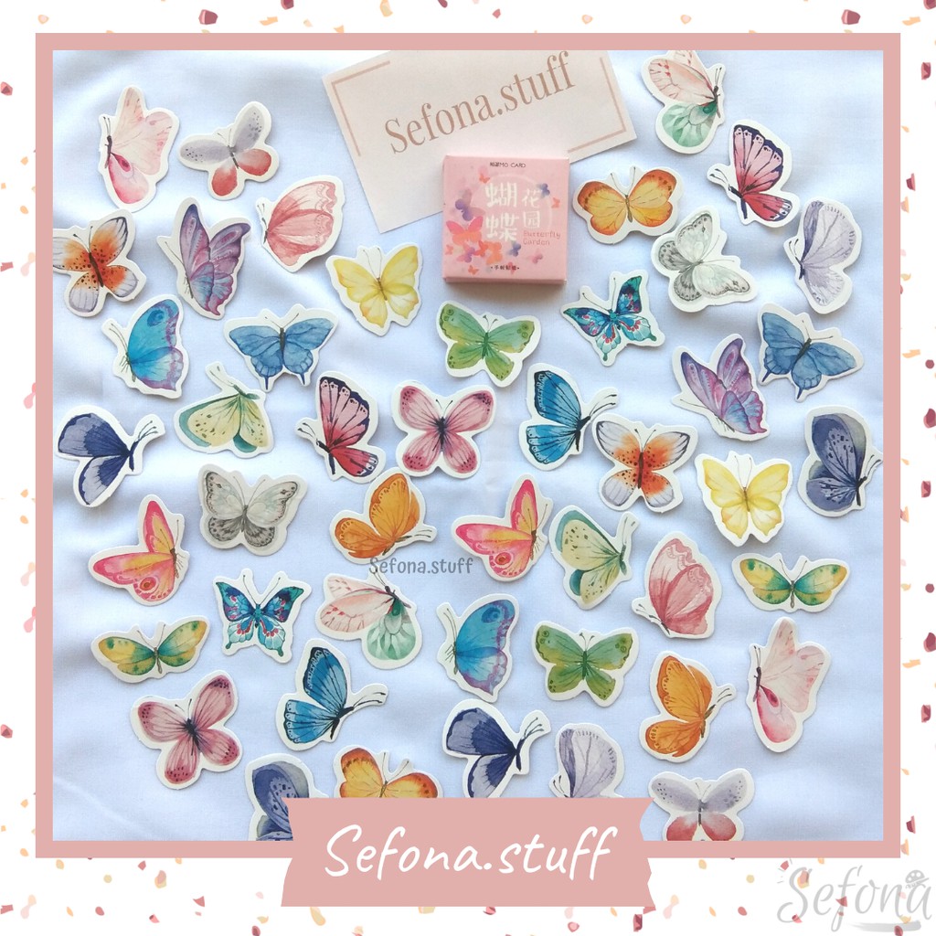 

45 Sticker Deco Box Cute Butterfly Stickers Kupu-kupu Dekorasi Journal DIY Scrapbook Lucu Aesthetic