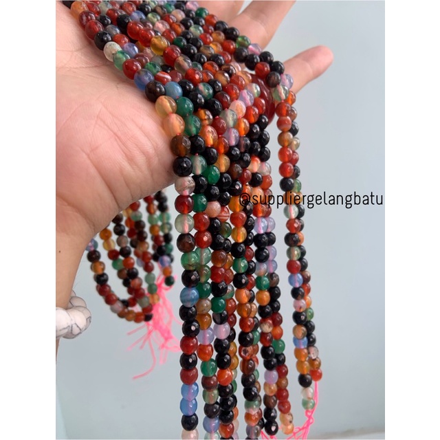 bahan multicolour onyx cutting 6mm natural corak akik alam faceted