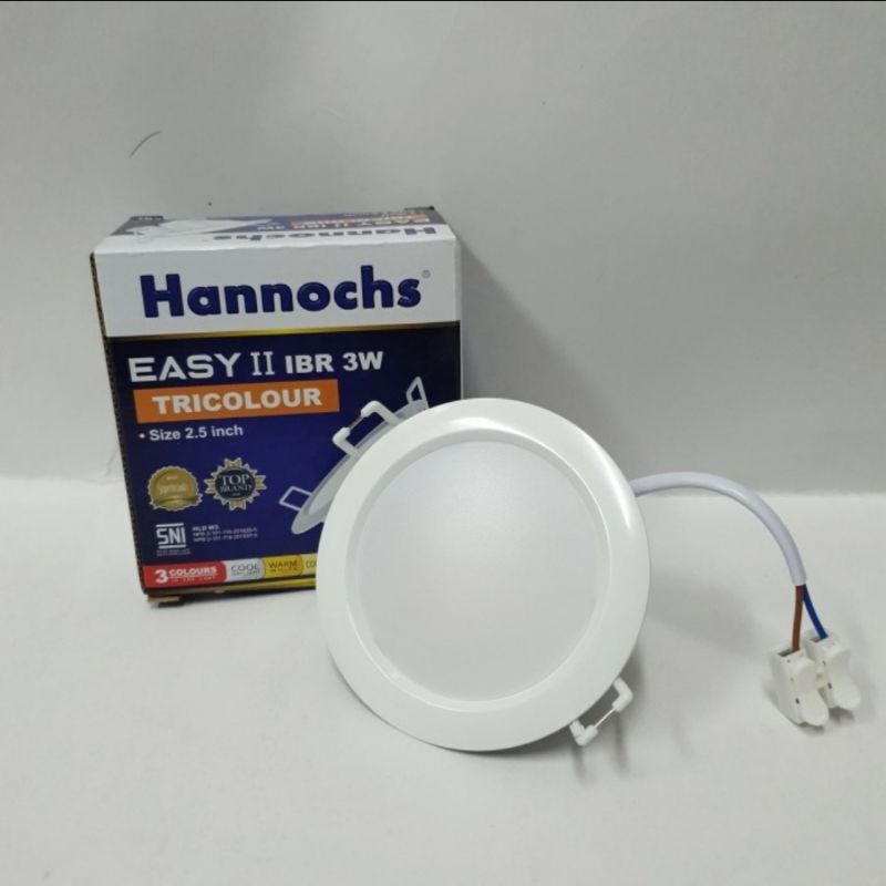 Lampu Downlight LED Plafon 3 Watt Bulat Kotak Easy Hannochs Tricolor Tricolour