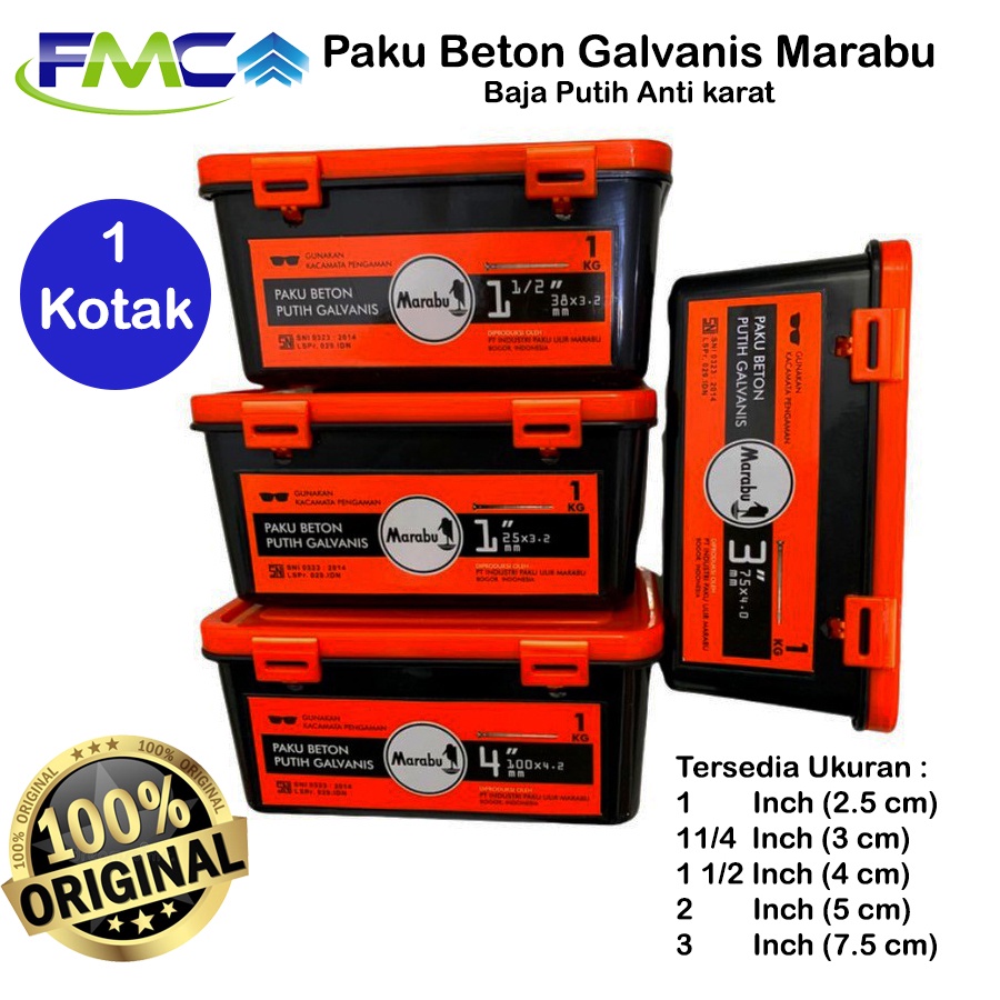 Paku Beton 3cm 4cm 5cm 7cm 10cm Tembok Dinding PerKotak Galvanis Marabu Super Kuat Asli Original