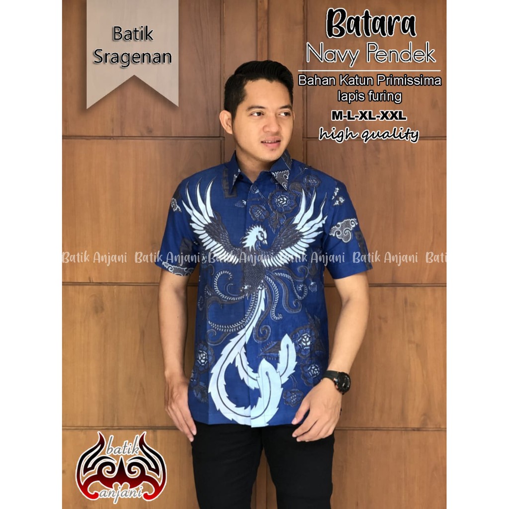 Batik Pria BATARA NAVY PENDEK Kemeja Full Furing Bahan Katun Primisima