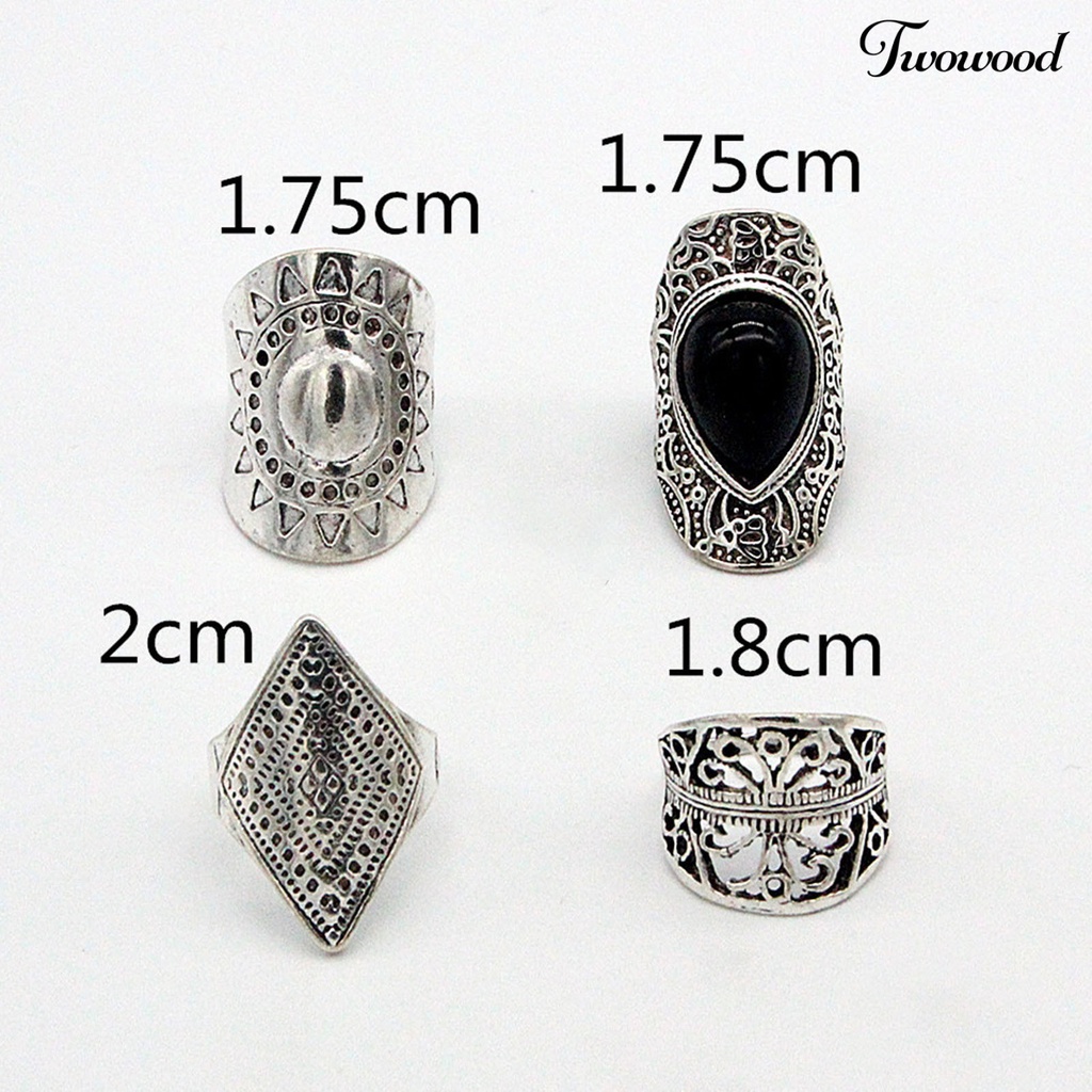 Twowood 4pcs / Set Cincin Fidget Gaya Bohemia Ringan Tahan Lama Untuk Unisex / Pria / Wanita