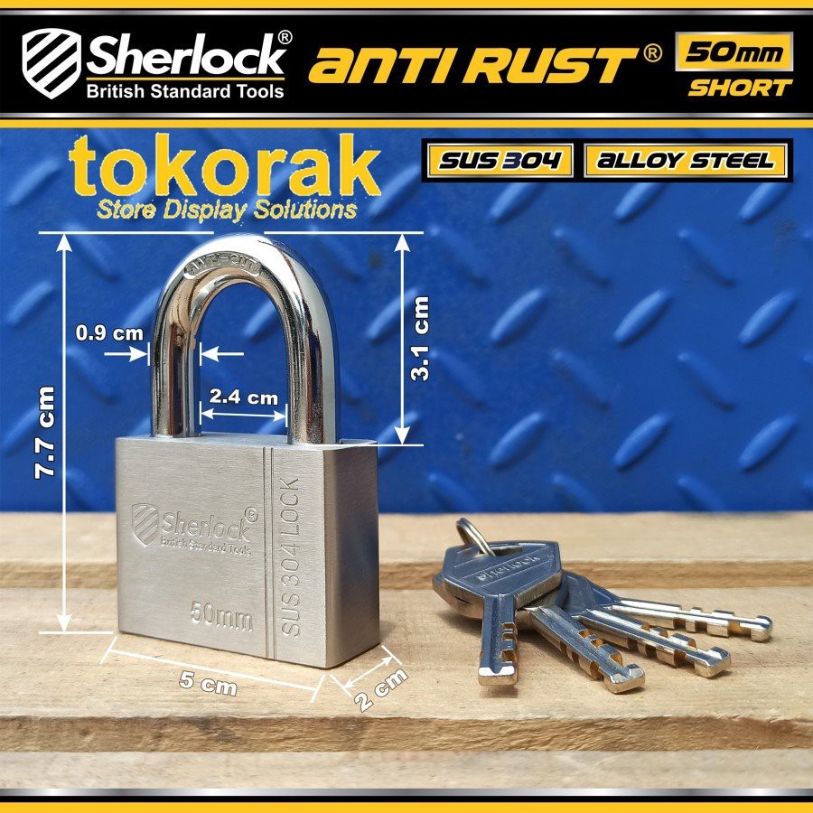 GEMBOK STAINLESS 304 ANTI RUST 50MM PDK SHERLOCK - GEMBOK ANTI KARAT