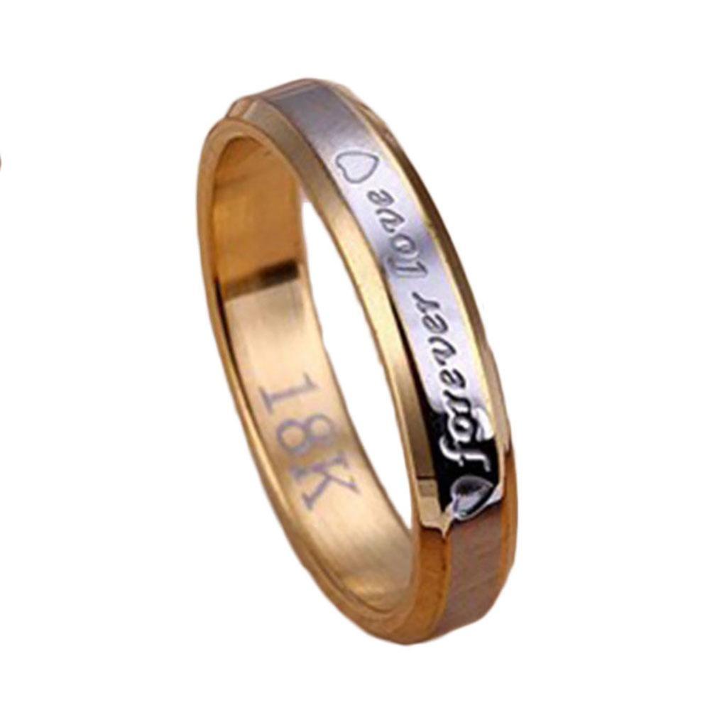 Timekey Cincin Kawin / Tunangan Motif Tulisan Forever Love 18K Gold / Silver Untuk Pasangan / Pria / Wanita A2K9