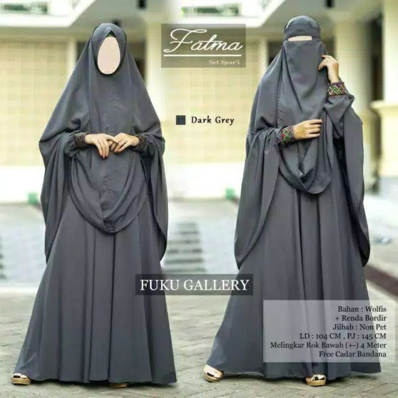 GAMIS PUTIH SYARI POLOS SET HIJAB PLUS CADAR FATMA SYARI