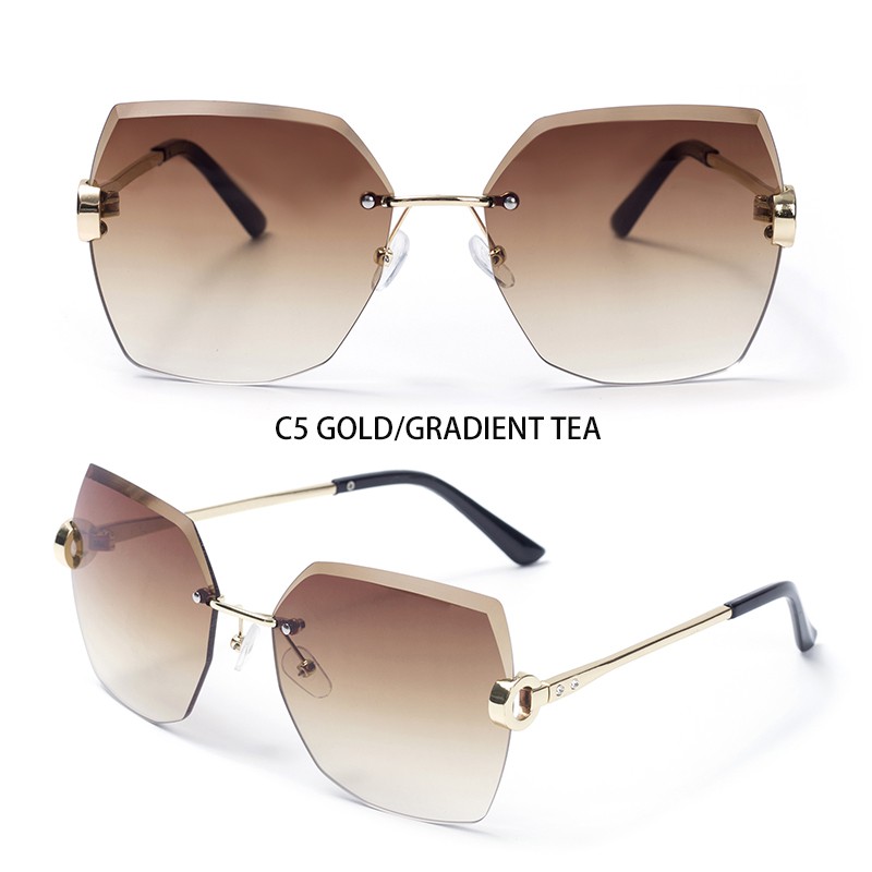 【TERSEDIA & COD】/Kacamata wanita tak berbingkai/Kacamata hitam mode/Kacamata poligon/sunglassesUV400-8
