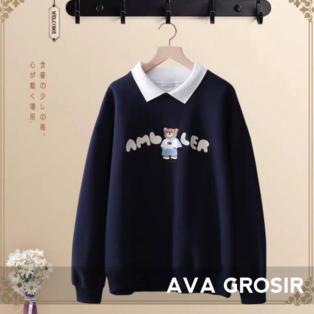 Sweater Collar Winter Bear Ambler Pakaian Wanita Dan Pria Bahan Fleece Sweatshirt Allsize