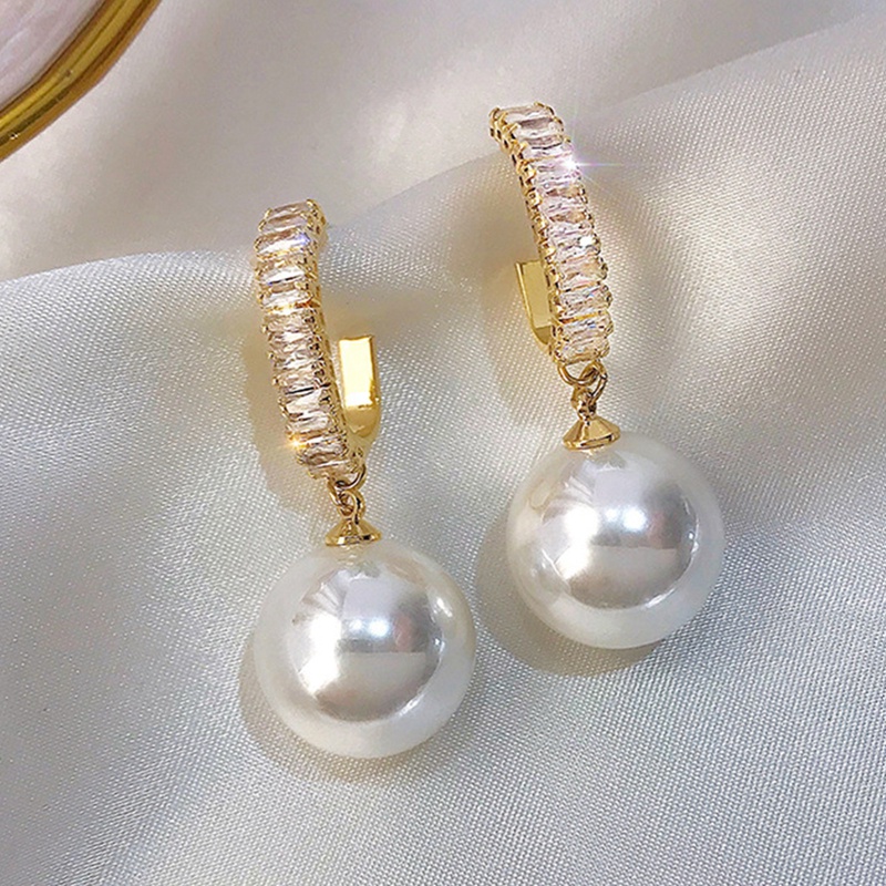 Anting Kristal Mutiara Putih Gaya Korea Untuk Wanita