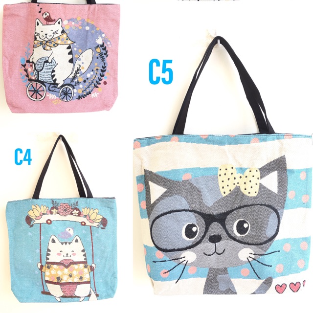 Tas tote bag kanvas besar cat series import