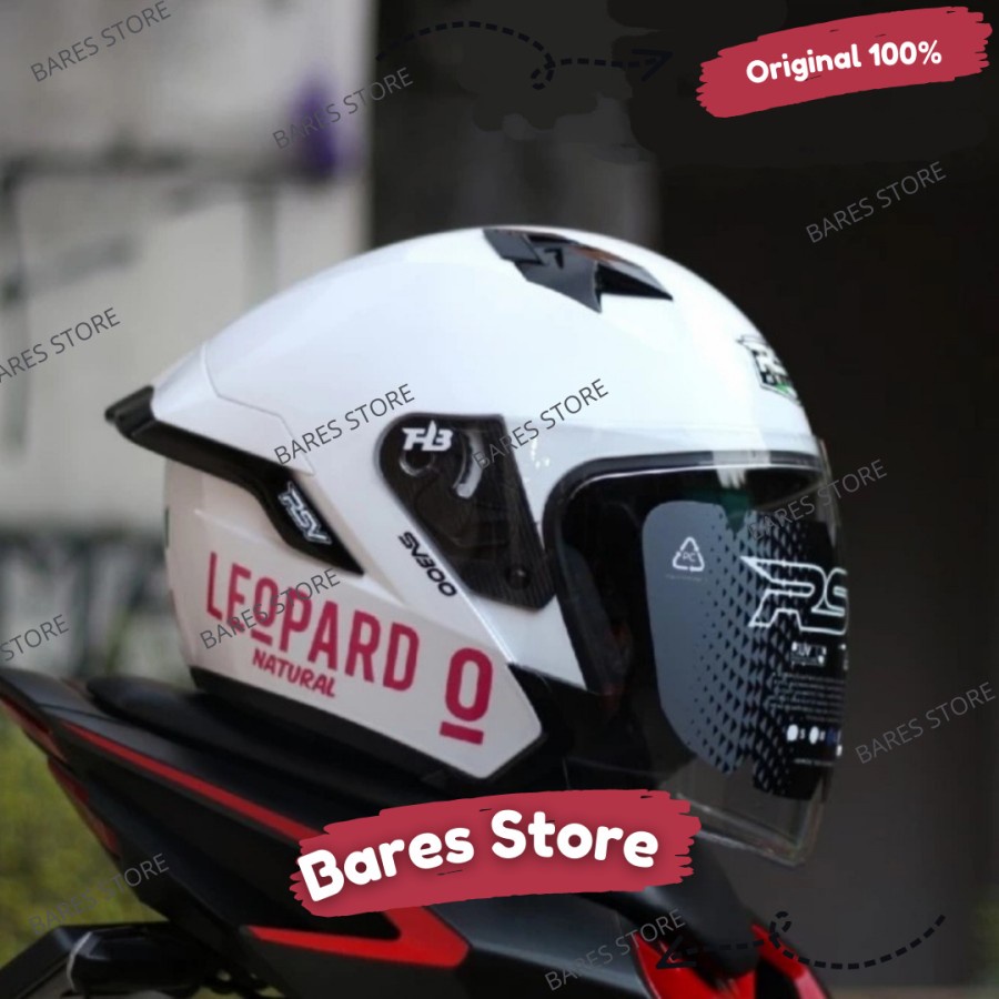 Helm half face original rsv sv sv300 white paket ganteng spoiler black leopard pink sni