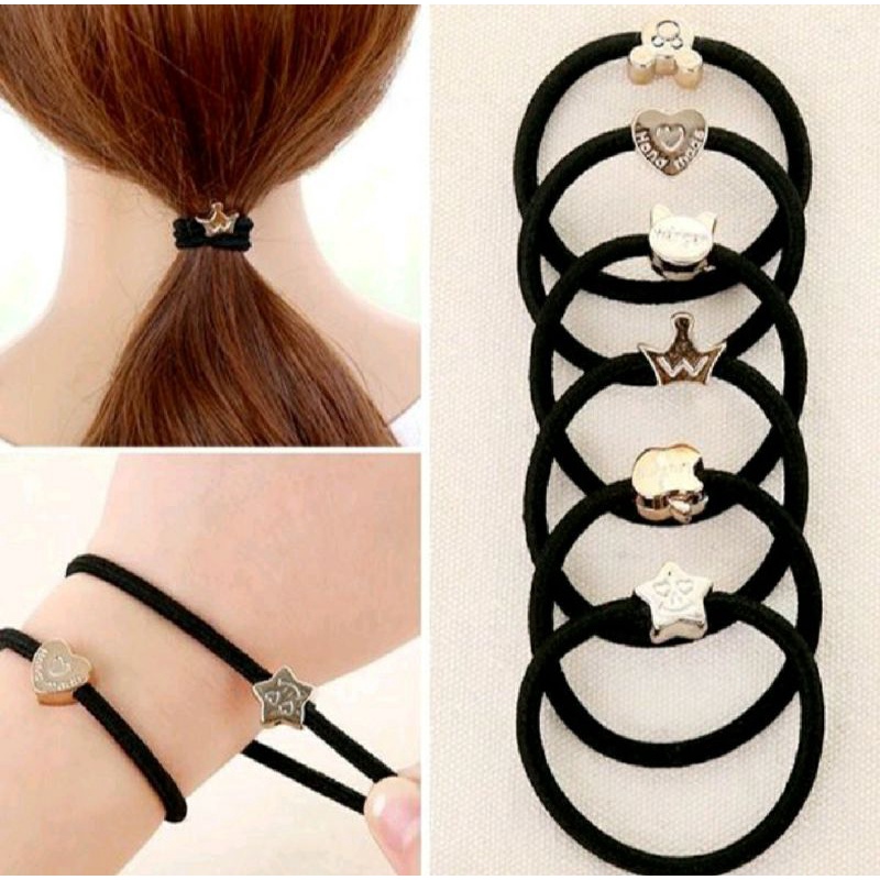 Ikat Rambut Wanita Simple Bahan Karet Gelang Polos Korea Eksklusif Hitam Aksesoris Rambut