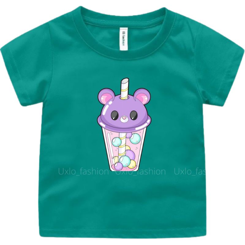 Baju Kaos Atasan Anak Perempuan Lengan Pendek Umur 2 sampai 9 Tahun Motif Boba Cute Uxlo Fashion