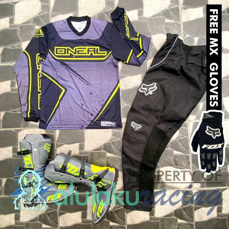 Jersey, Celana, Sarung Tangan &amp; Sepatu Fullprint with Protectors Fullset MX Trail Motocross - Paket Bundling ONCTFG120109-F41