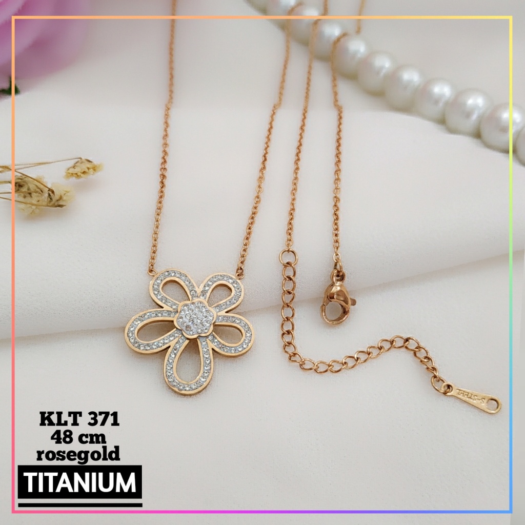 Kalung titanium/stainless steel rantai korea warna rosegold bunga cantik perhiasan anti karat KLT 371