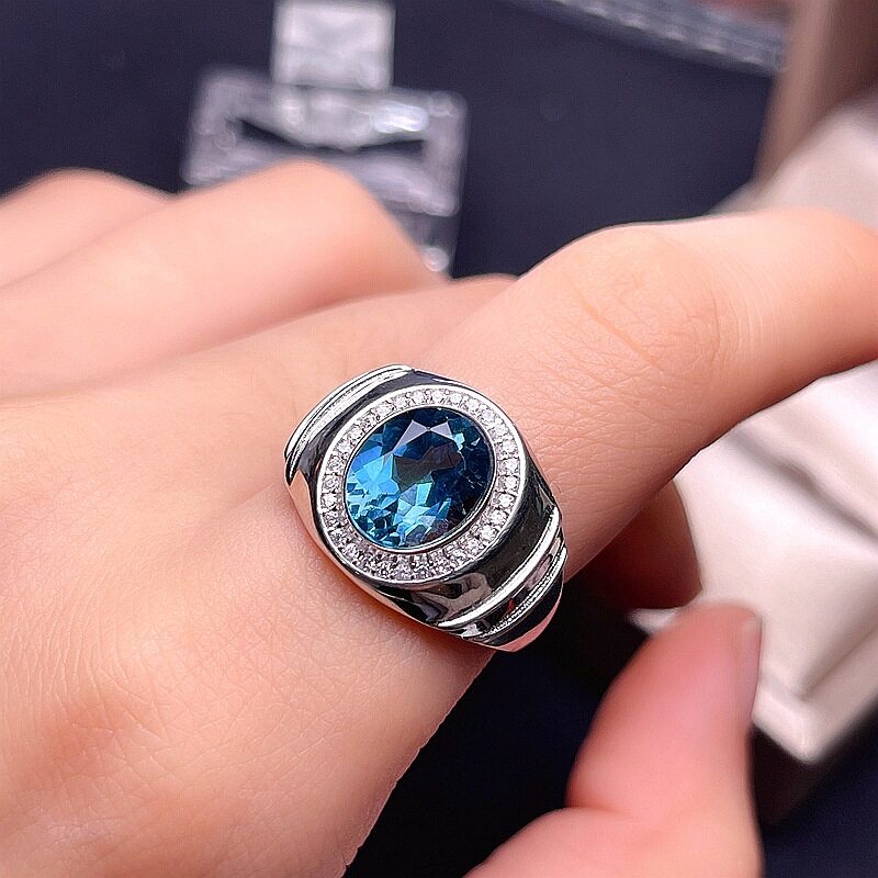 Cincin Silver Plated 925 Hias Kristal Zirkon Biru Gaya Klasik Untuk Pesta