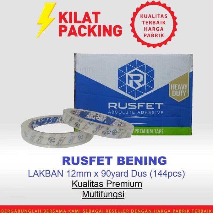 

Lakban Bening Rusfet 0.5 Inch(12Mm)-Clear Premium 72Yard Dusgojek/Grab Fauzinarman