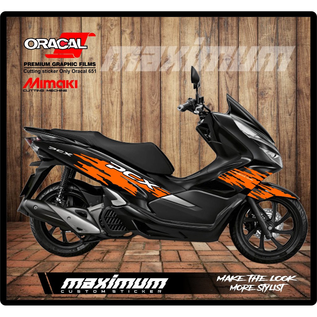 CUTTING STICKER PCX HITAM - STRIPING STIKER ORACAL ORANGE KOMBINASI PUTIH