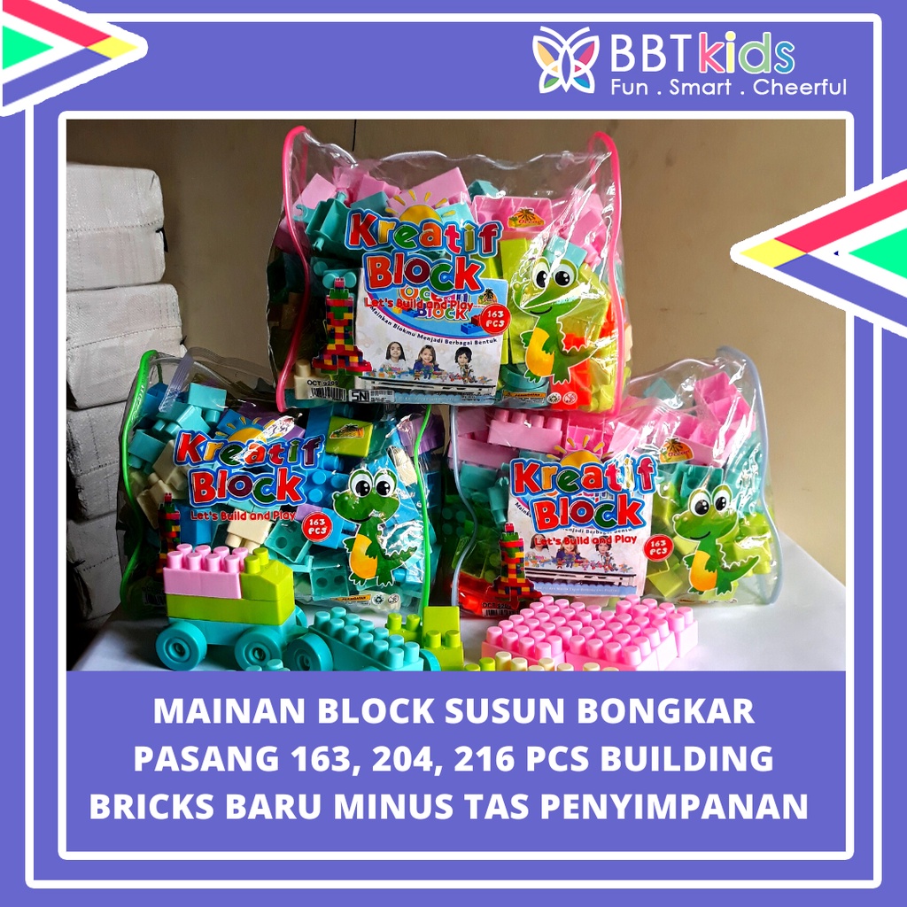 MAINAN BLOCK SUSUN BONGKAR PASANG 163, 204, 216 PCS BUILDING BRICKS REJECT KECIL BARU MINUS TAS PENYIMPANAN