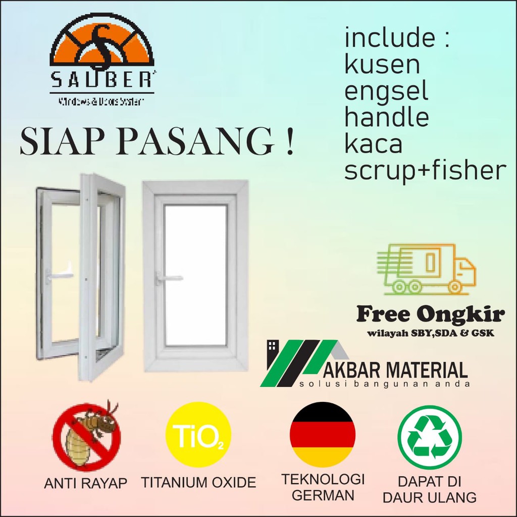 Jendela Swing UPVC 600x1200mm SAUBER