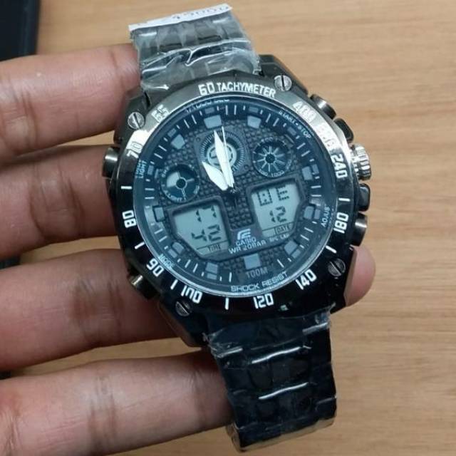 Jam tangan casio edifice twin sensor chine silver red kw super