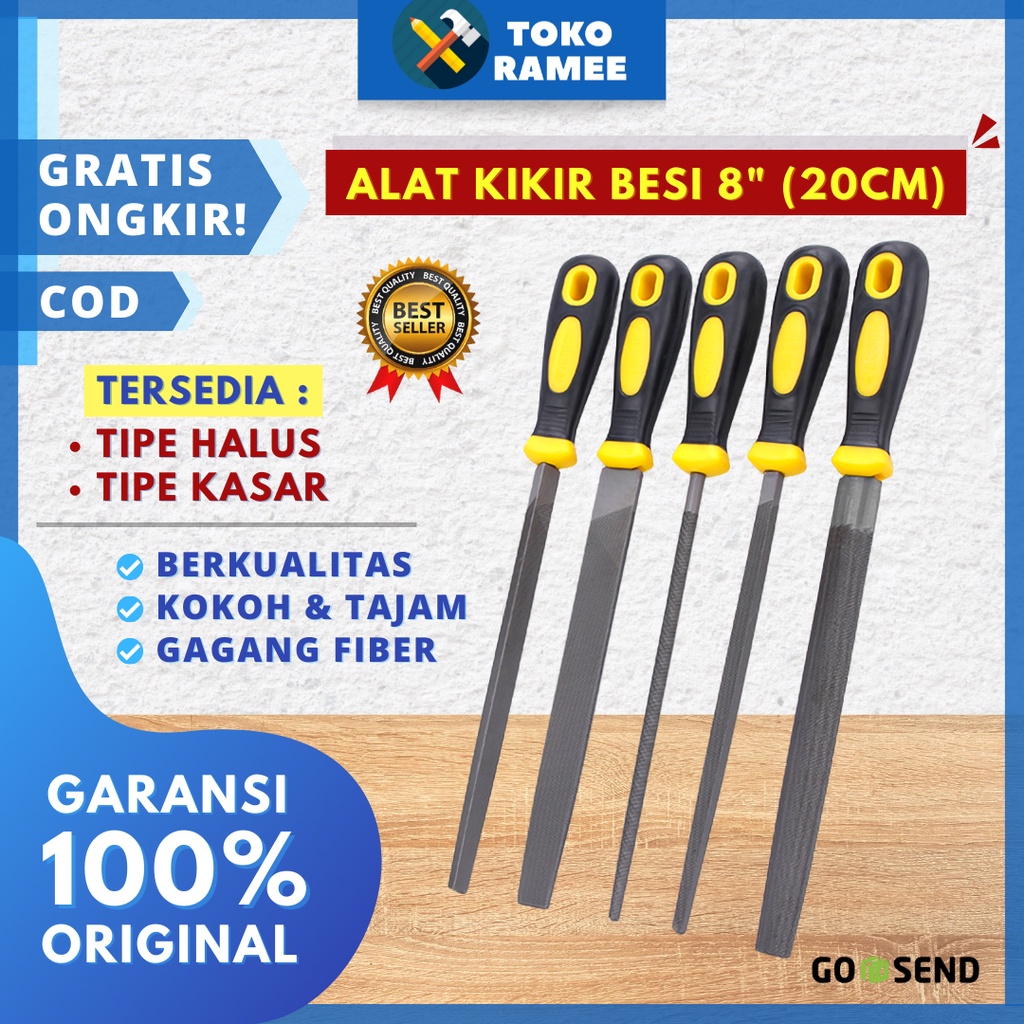 Kikir Besi Baja Ukuran 8" Inch (Besar) Model Gepeng Kotak Petak Flat / Setengah Bulat / Segitiga Unt