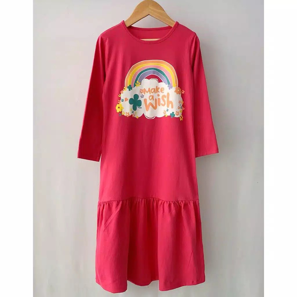 GAMIS KAOS ANAK MOTIF SABLON WARNA MERAH FANTA GAMIS ANAK MURAH